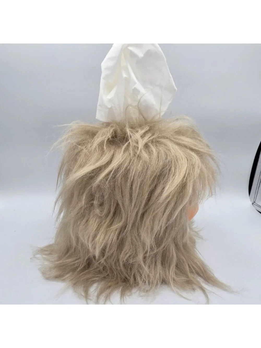 Vintage Baby Doll Head Tissue Box Cover Vintage Blond Hair Earrings Lace
